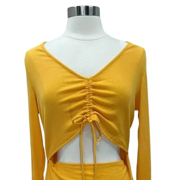 BCBG PARIS Rib Knit Cut Out Long Sleeve Body Con Dress LG - Picture 6 of 10